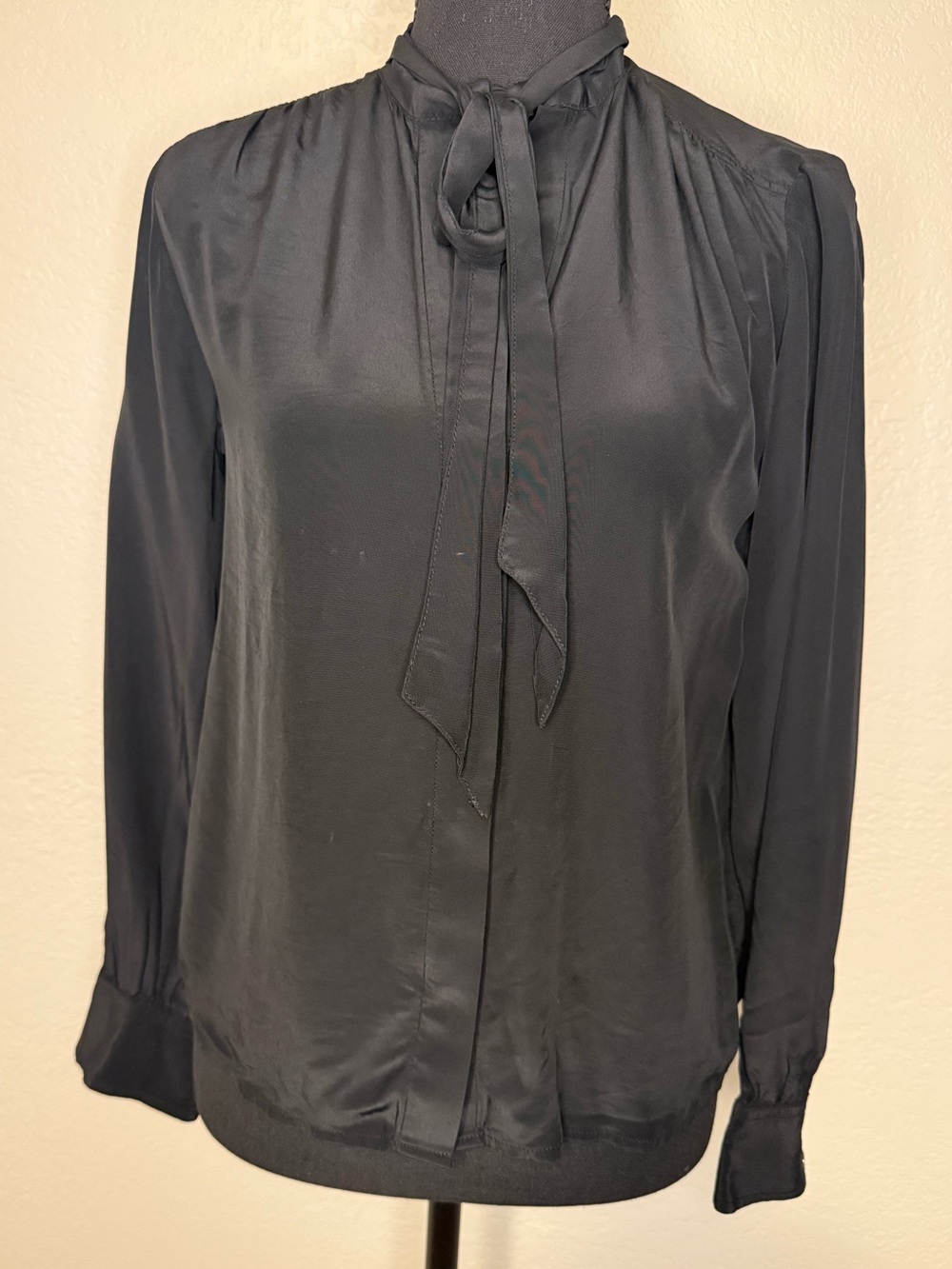 Madewell Black Satin Tie-Neck Blouse